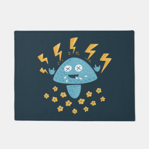 Heavy Metal Music Funny Cartoon Mushroom Doormat