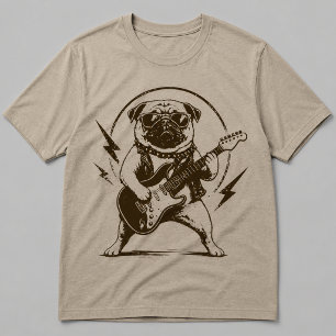 Heavy Metal Pug Dog Shredding Electric Guitar T-Shirt