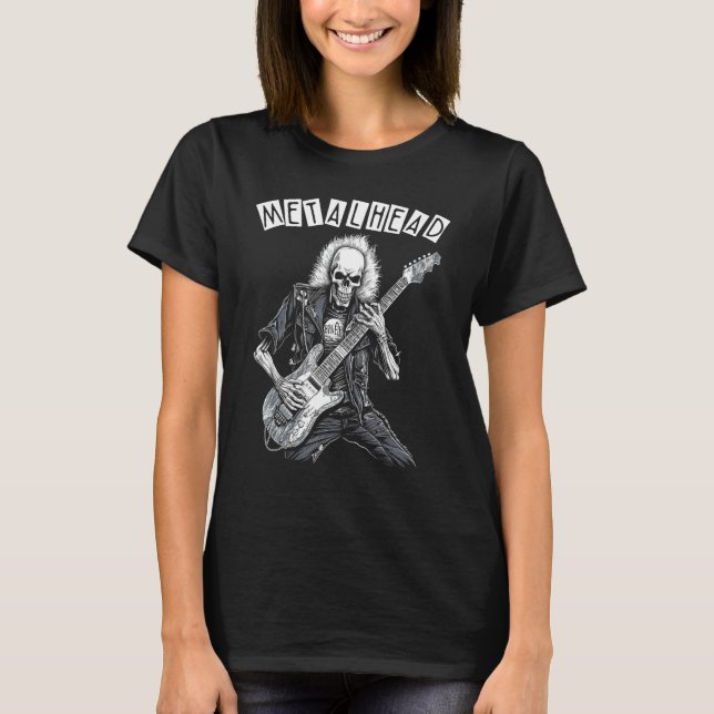 Heavy Metal Punk Rock N Roll Metalhead Skeleton Gu T-Shirt (Front)
