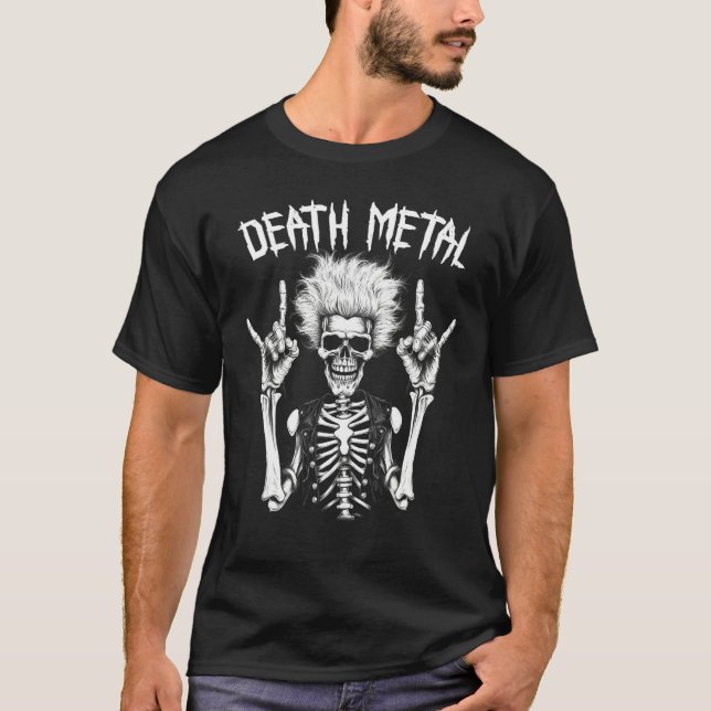 Heavy Metal Punk Rock N Roll Skeleton Death Metal T-Shirt (Front)