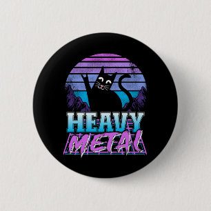 Heavy Metal Retro Sunset Cat Heavy Metal Retrowave 6 Cm Round Badge