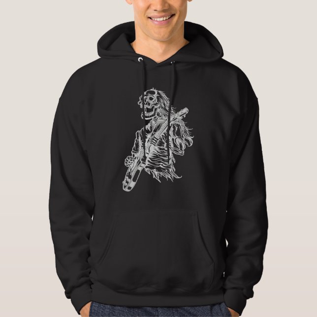 Heavy Metal Rock Skeleton Guitarist Guitar Music Hoodie (Front)