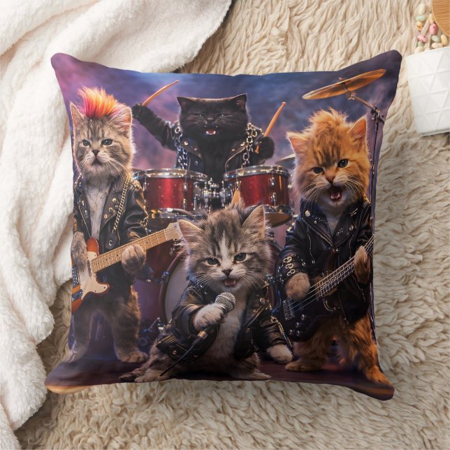 Heavy metal rockstar kittens punk band throw cushi cushion (Blanket)