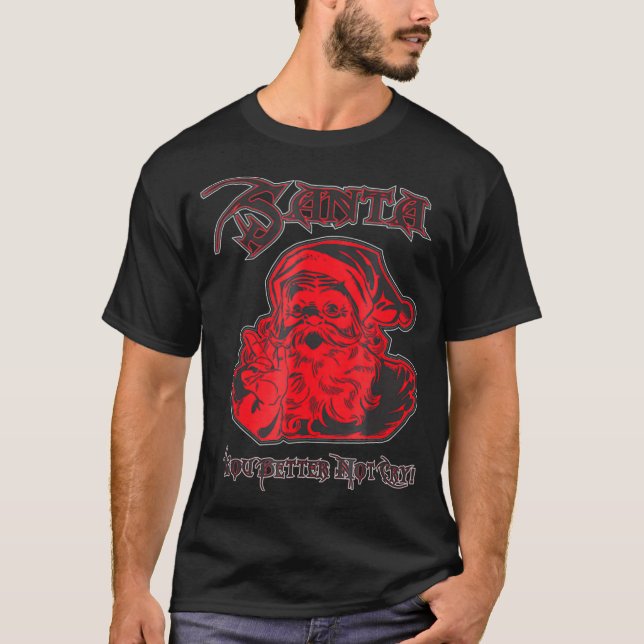 Heavy Metal Santa Claus Christmas  Rock Roll  T-Shirt (Front)