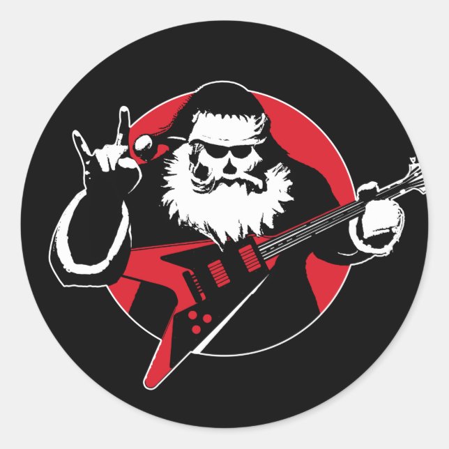 Heavy Metal Santa Claus Playing Guitar Classic Round Sticker (Front)
