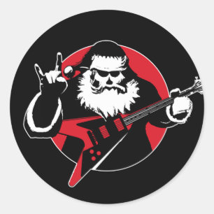 Heavy Metal Santa Claus Playing Guitar Classic Round Sticker