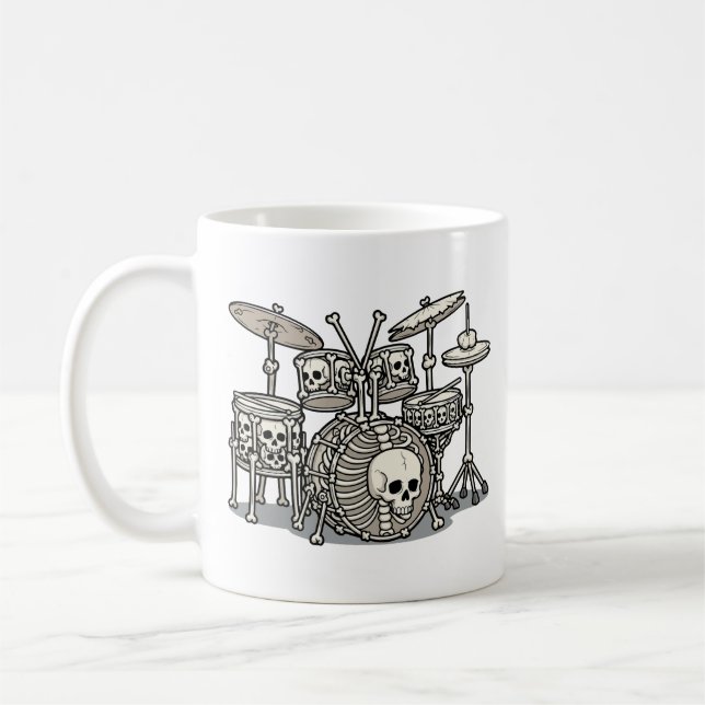 Heavy Metal Skeleton Drum Kit Coffee Mug (Left)