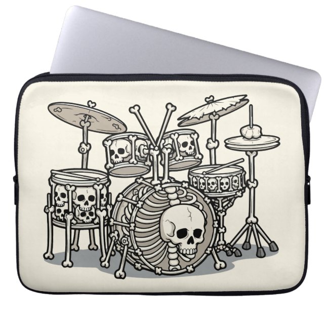 Heavy Metal Skeleton Drum Kit Laptop Sleeve (Front)