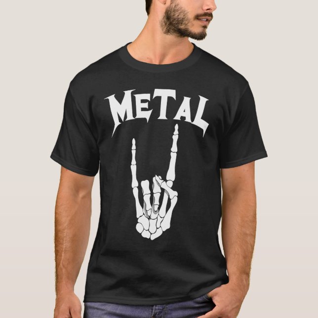 Heavy Metal Skeleton Hand Horn T-Shirt (Front)