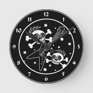 Heavy Metal Skulls Round Clock