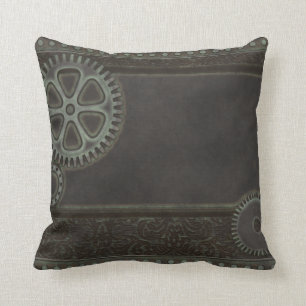 Heavy Metal Steampunk Cog and Bolt Pillow