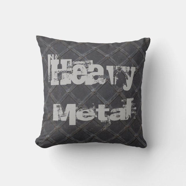 Heavy Metal Written on a Lattice Metal Texture Cushion (Front)