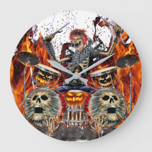 HEAVY METAL ZOMBIE DRUMMER LARGE CLOCK