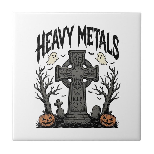 Heavy Metals Halloween Graveyard Vector Design_1 Ceramic Tile (Front)