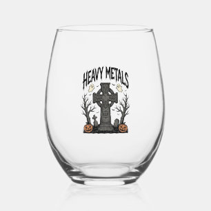Heavy Metals Halloween Graveyard Vector Design_1 Stemless Wine Glass