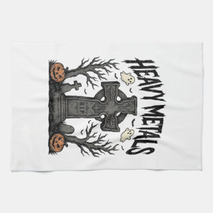Heavy Metals Halloween Graveyard Vector Design_1 Tea Towel