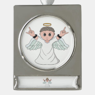 Heavy Music Loving Angel Silver Plated Banner Ornament