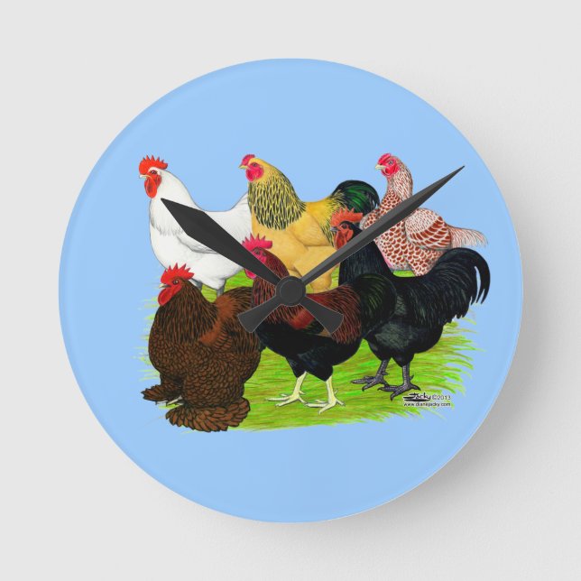 Heavy Rooster Assortment Round Clock (Front)