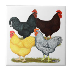 Heavy Rooster Chicken Quartet Ceramic Tile