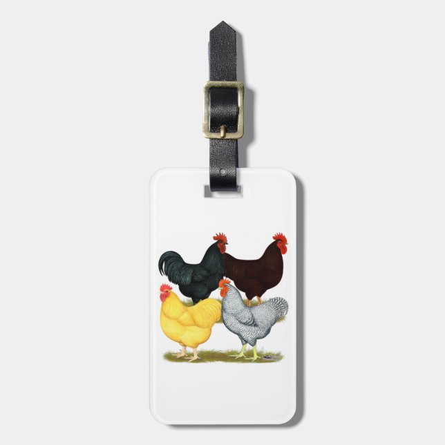 Heavy Rooster Chicken Quartet Luggage Tag (Front Vertical)