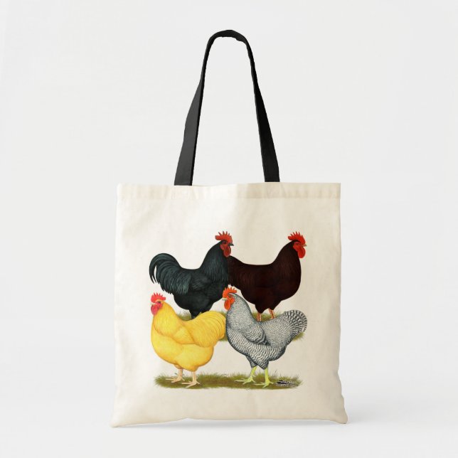 Heavy Rooster Chicken Quartet Tote Bag (Front)