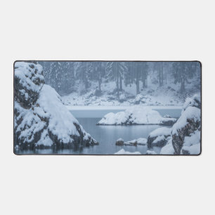 Heavy snow fall lake Fusine, Italy Desk Mat