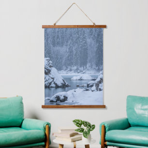 Heavy snow fall lake Fusine, Italy Hanging Tapestry