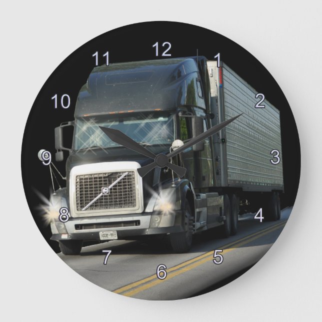 Heavy Transport Black Cargo Truck Art Wall Clock (Front)