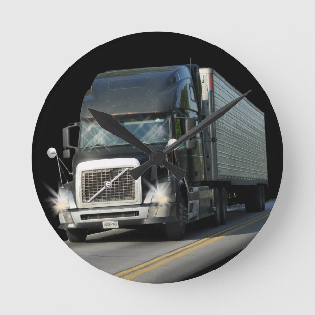 Heavy Transport Black Cargo Truck Art Wall Clock (Front)