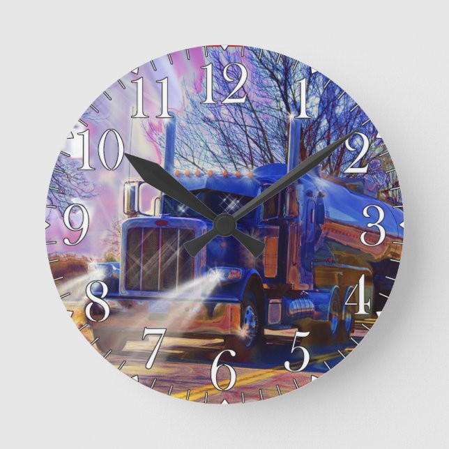 Heavy Transport Blue Tanker Truck Wall Clock (Front)
