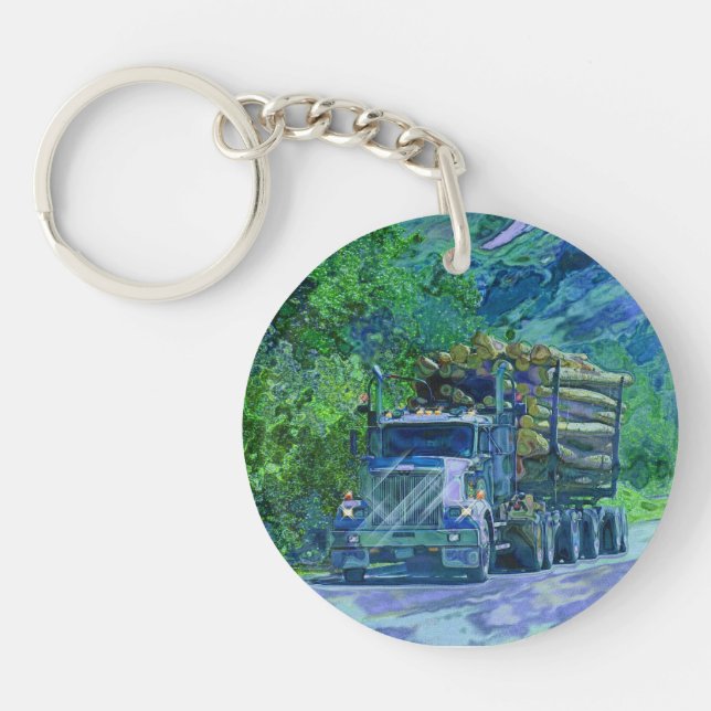 Heavy Transport Logging Truck Art for Lorry Driver Key Ring (Front)
