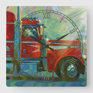 Heavy Transport Red Truck Art Wall Clock