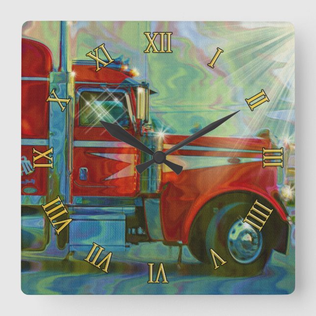 Heavy Transport Red Truck Art Wall Clock (Front)
