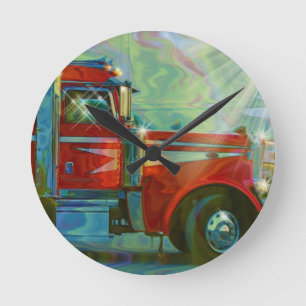Heavy Transport Red Truck Art Wall Clock