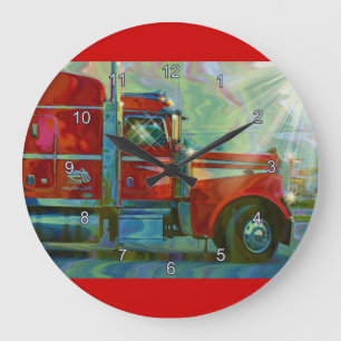 Heavy Transport Red Truck Art Wall Clock