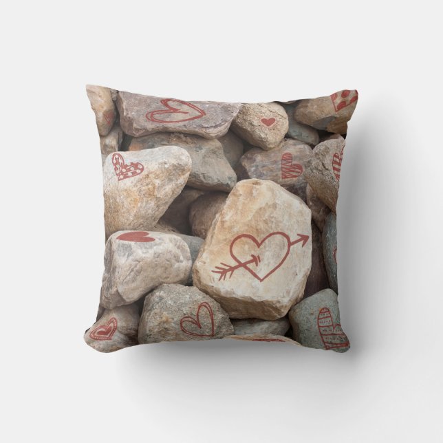 Heavy Valentine Hearts, Hand Drawn Art Print Cushion (Front)