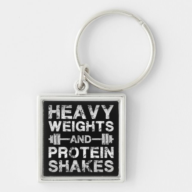 Heavy Weights and Protein Shakes - Gym Workout Key Ring (Front)