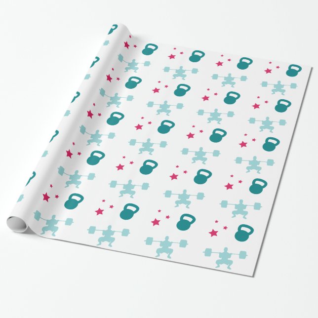 HeavyLifting Kettlebell Stars Pattern Wrapping Paper (Unrolled)