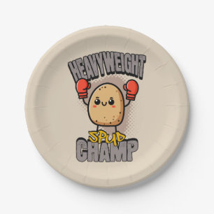 Heavyweight Spud Champ Boxing Potato Paper Plate
