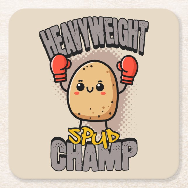 Heavyweight Spud Champ Boxing Potato  Square Paper Coaster (Front)