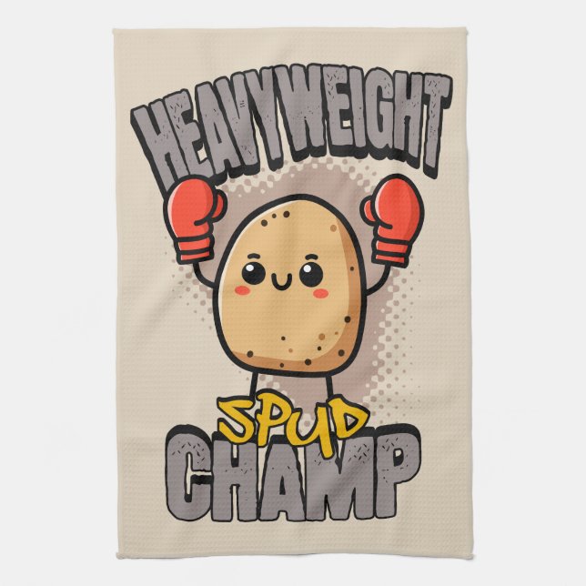 Heavyweight Spud Champ Boxing Potato  Tea Towel (Vertical)