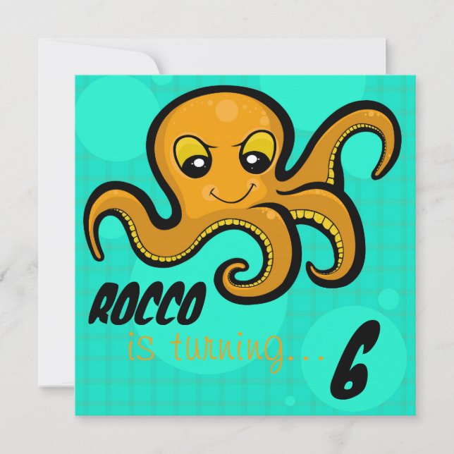 Heba the Octopus Custom Birthday Party Invitation (Front)
