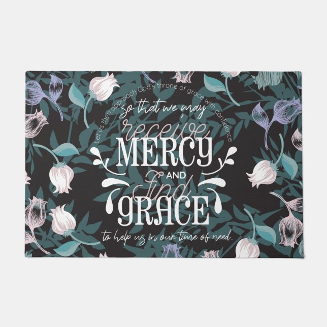 Hebrew 4:16 quotes black ver doormat (Front)