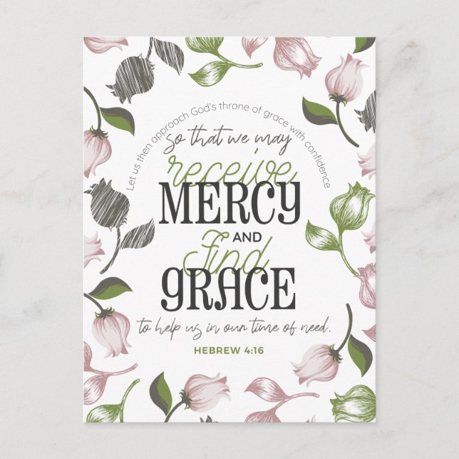 Hebrew 4:16 quotes with floral art white ver postcard (Front)