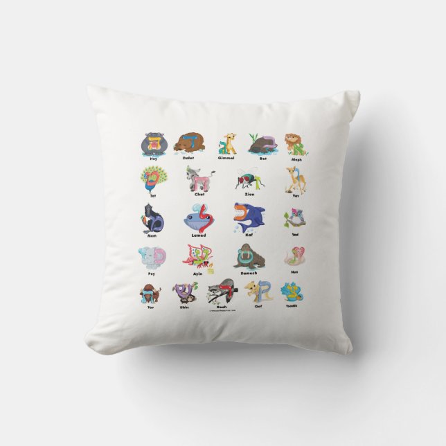 Hebrew Aleph Bet (Alphabet) Throw Pillow (Front)
