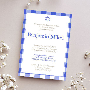 Hebrew Brit Milah Baby Boy Jewish Blue Invitation