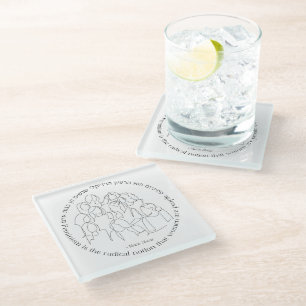 Hebrew: Feminism is the Radical... Jewish Feminist Glass Coaster