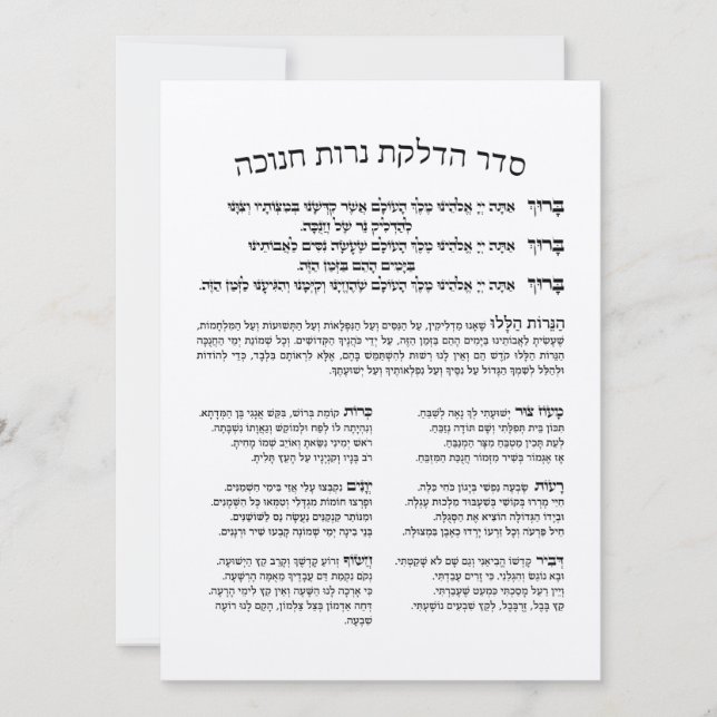 Hebrew Hadlakat Nerot Chanukah - Blessings Menorah (Front)