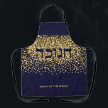 Hebrew Hanukkah Light up Night Gold/Navy Glitter Apron<br><div class="desc">Make the Kitchen Staff smile! Hebrew Hanukkah Light up The Night Gold/Navy Glitter. Gold glitter on navy background is the perfect backdrop for this festive Hanukkah message. Includes the Hebrew word "CHANUKAH" . You can Make this apron your own with your personal message. Text is editable.. Need help with this...</div>