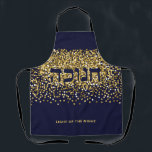 Hebrew Hanukkah Light up Night Gold/Navy Glitter Apron<br><div class="desc">Make the Kitchen Staff smile! Hebrew Hanukkah Light up The Night Gold/Navy Glitter. Gold glitter on navy background is the perfect backdrop for this festive Hanukkah message. Includes the Hebrew word "CHANUKAH" . You can Make this apron your own with your personal message. Text is editable.. Need help with this...</div>